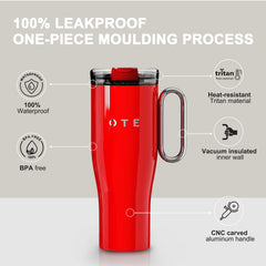 OTE 1.2 L (1140 g) Cestovný hrnček s rúčkou, dvojstenný oceľový vákuovo izolovaný hrnček so slamkou, bez BPA, prenosný hrnček do auta, termohrnček, šálka na kávu na teplé a studené nápoje