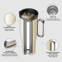 OTE 1.2 L (1140 g) Cestovný hrnček s rúčkou, dvojstenný oceľový vákuovo izolovaný hrnček so slamkou, bez BPA, prenosný hrnček do auta, termohrnček, šálka na kávu na teplé a studené nápoje