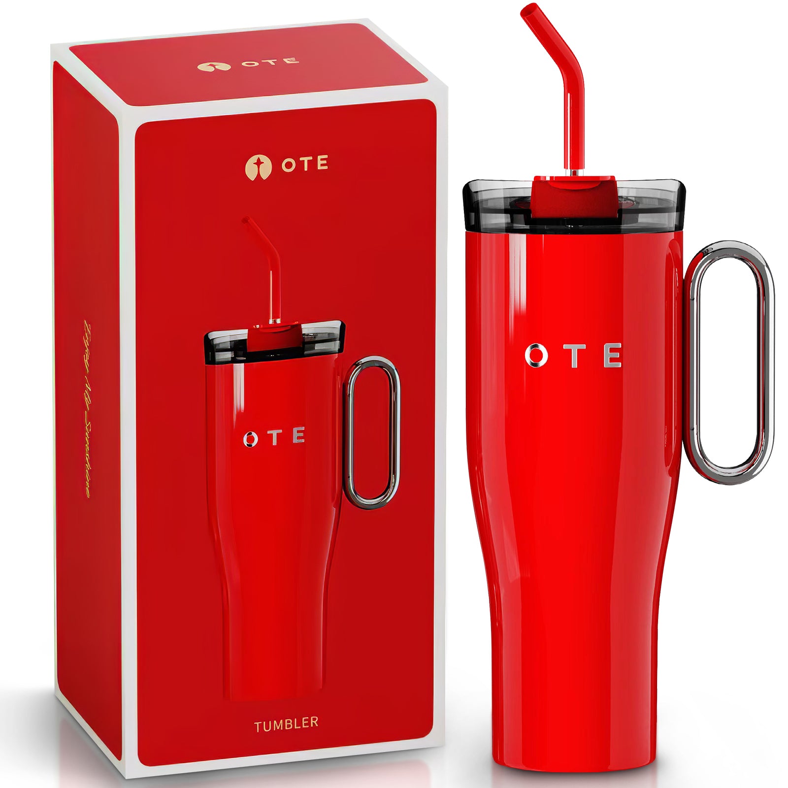 Ote1.2 l (42 oz) чаша за кафе да отида, двустенна стоманена вакуумна изолирана чаша с дръжка и слама, bpa безплатно, преносим кола чаша tumbler, термична чаша, чаша за кафе за топли и студени напитки