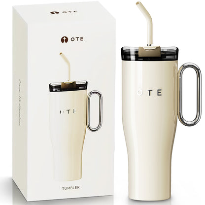 Ote1.2 l (42 oz) чаша за кафе да отида, двустенна стоманена вакуумна изолирана чаша с дръжка и слама, bpa безплатно, преносим кола чаша tumbler, термична чаша, чаша за кафе за топли и студени напитки