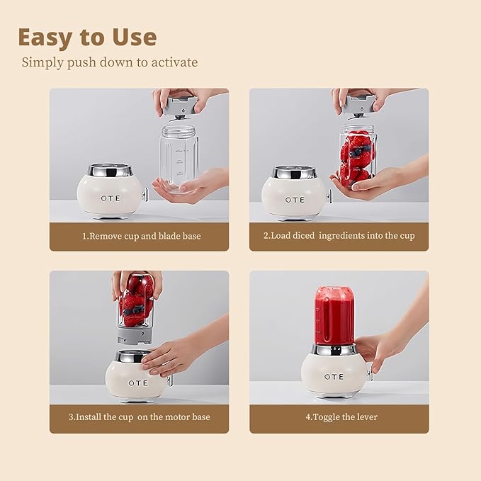 Ote smoothie maker блендер, ретро кухня малък стъклен блендер за шейкове и smoothies, с 400ml стъкло