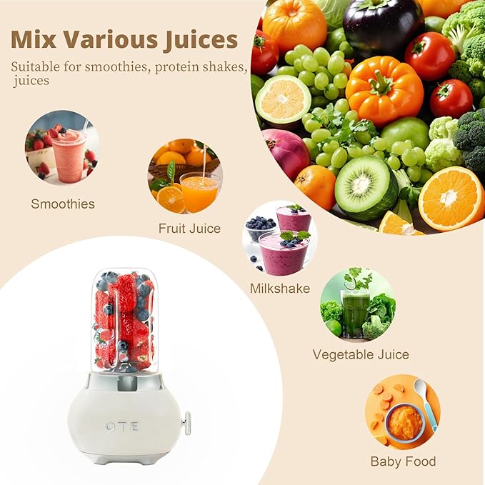 Ote smoothie maker блендер, ретро кухня малък стъклен блендер за шейкове и smoothies, с 400ml стъкло